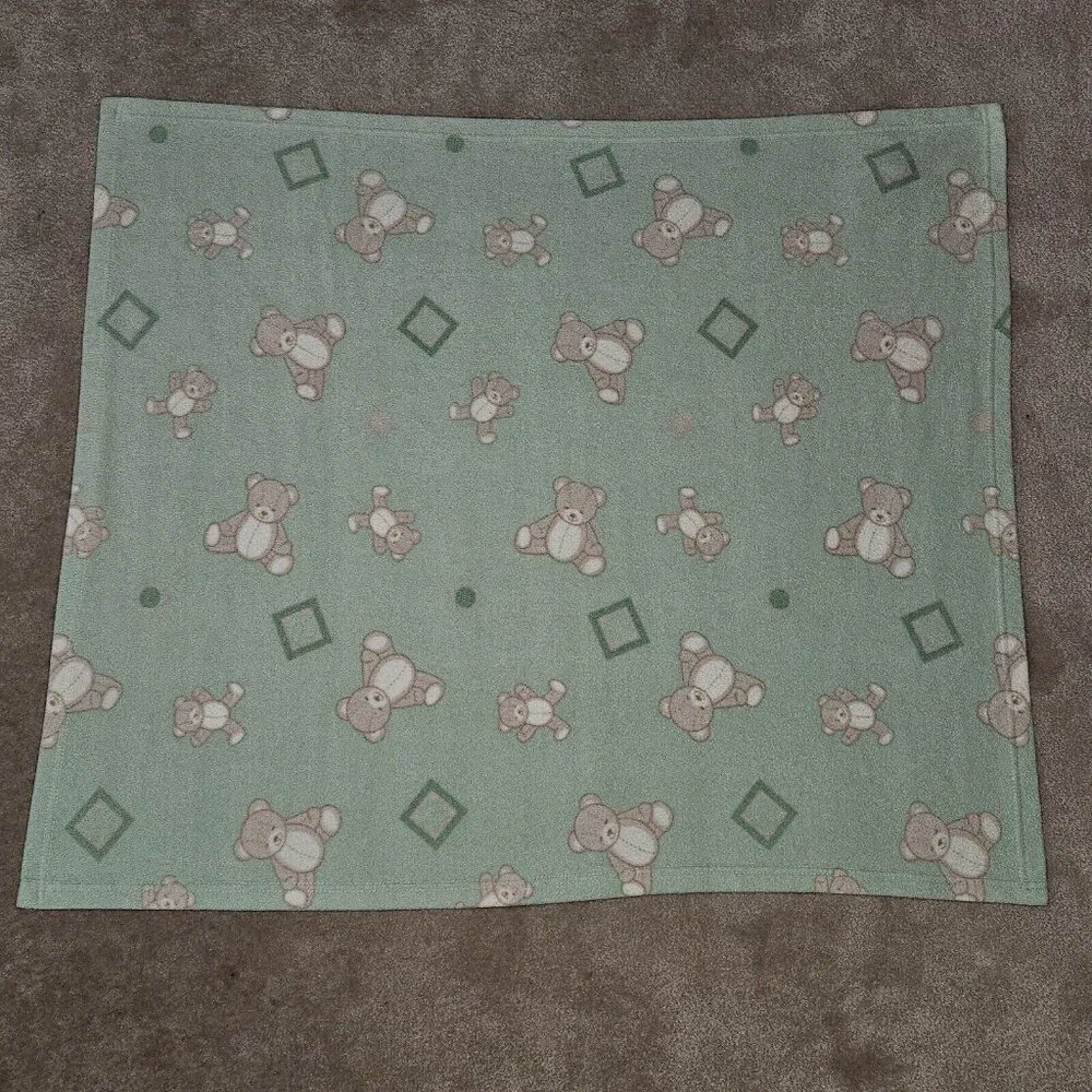 Beansprout Green Brown Teddy Bear Fleece Baby Blanket 30x35